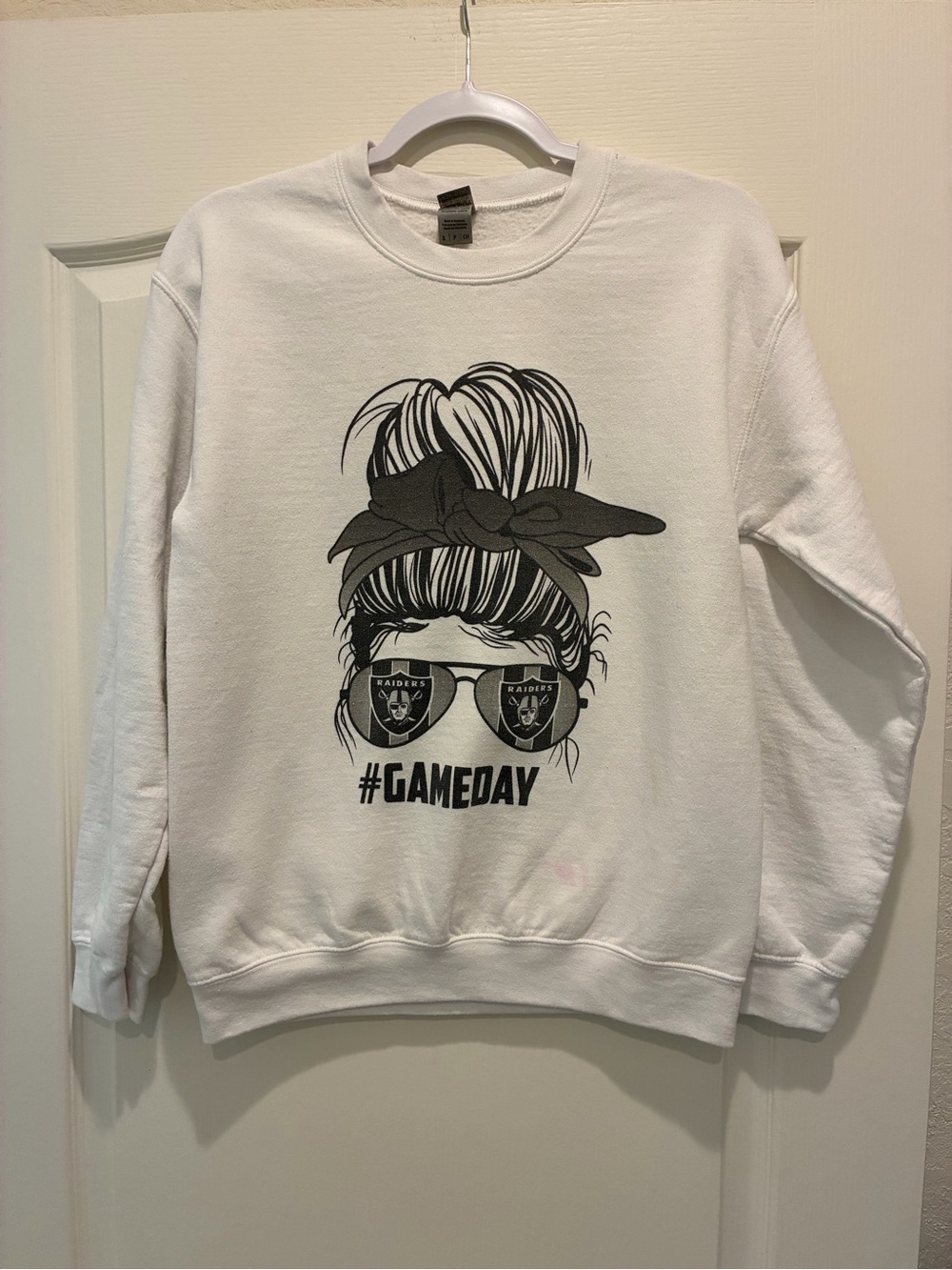 Gildan White Crewneck Sweatshirt with Black #GAMEDAY Graphic